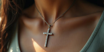 Woman wearing a Rhinestone Cross Necklace, Cross Pendant