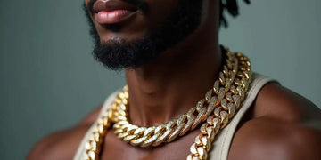 man wearing iced out cuban chain
