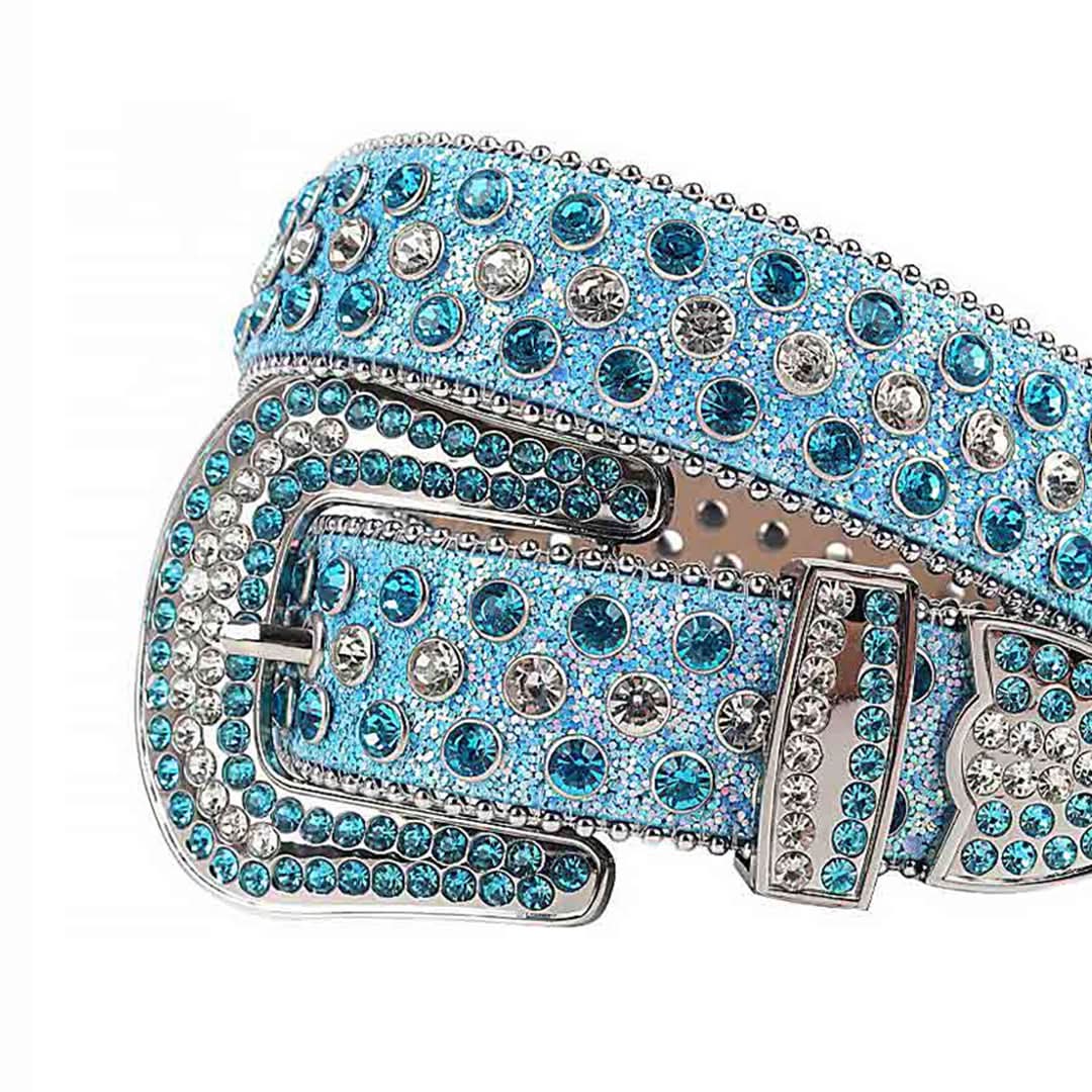 Blue Strap with Blue and Crystal Studs Rhinestone Belt-Belts-The Rhinestone Belts