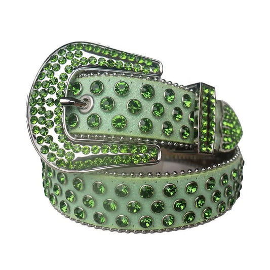 Green Rhinestones with Pistachio Strap Rhinestone Belt-Belts-The Rhinestone Belts