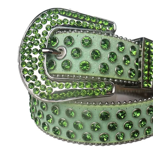 Green Rhinestones with Pistachio Strap Rhinestone Belt-Belts-The Rhinestone Belts