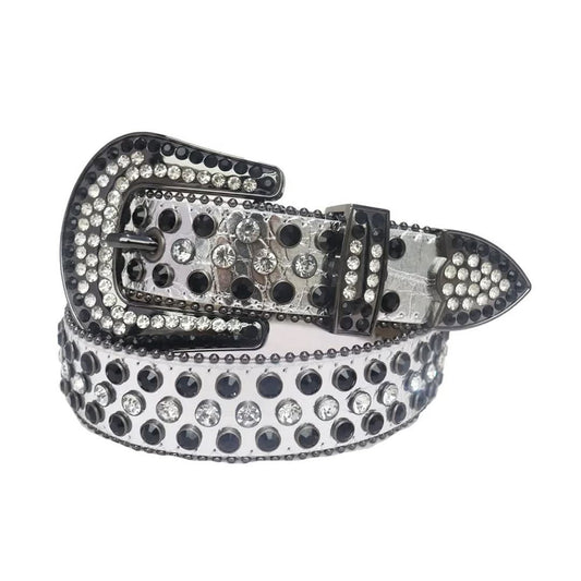 Diamond and Black Rhinestones with Silver Strap Rhinestone Belt-Belts-The Rhinestone Belts