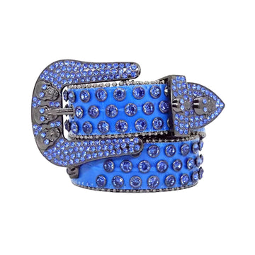 Skull Buckle Blue Strap with Blue Studs Rhinestone Belt-Belts-The Rhinestone Belts