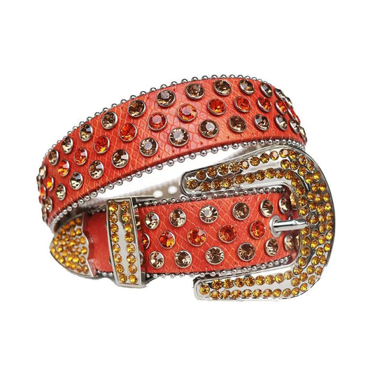 Multi Rhinestones with Red Strap Rhinestone Belt-Belts-The Rhinestone Belts