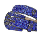 Blue Rhinestones with Blue Glitter Strap and Skull Buckles Rhinestone Belt-Belts-The Rhinestone Belts