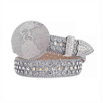 Globe Buckle with Silver and Crystal Studs Rhinestone Belt-Belts-The Rhinestone Belts