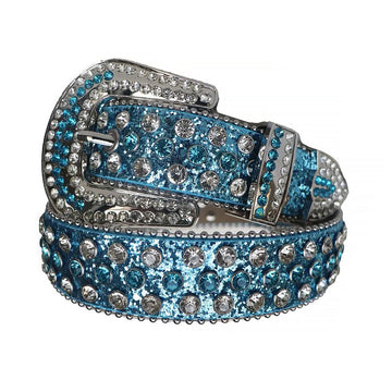 Diamond and Blue Rhinestones with Blue Glitter Strap Rhinestone Belt-Belts-The Rhinestone Belts