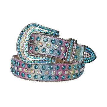 Blue and Chromatic Rhinestones with Pink Chromatic Strap Rhinestone Belt-Belts-The Rhinestone Belts