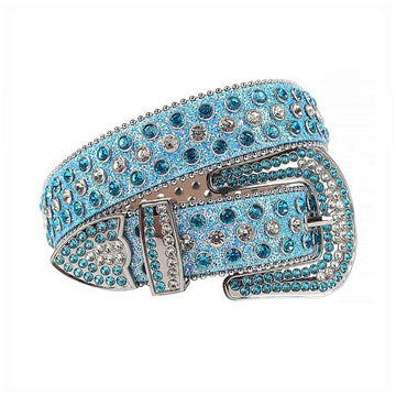 Blue Strap with Blue and Crystal Studs Rhinestone Belt-Belts-The Rhinestone Belts
