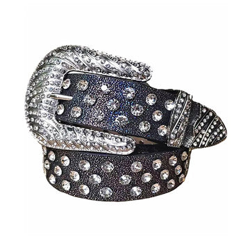 Diamond Rhinestones with Black Glitter Strap Rhinestone Belt-Belts-The Rhinestone Belts