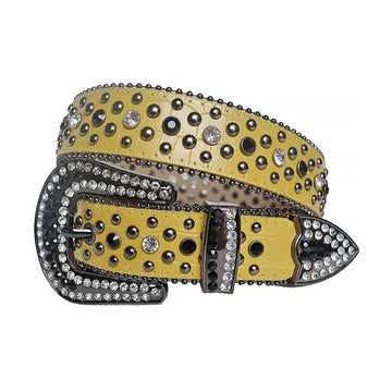 Diamond Rhinestones and Black Studs with Yellow Strap Rhinestone Belt-Belts-The Rhinestone Belts