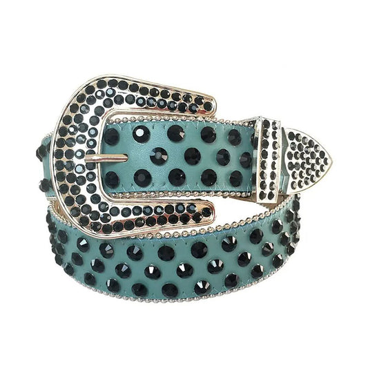 Black Rhinestones with Cyan Strap Rhinestone Belt-Belts-The Rhinestone Belts