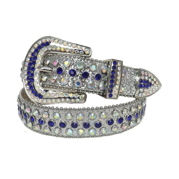 Blue and Chromatic Rhinestones with Silver Glitter Strap Rhinestone Belt-Belts-The Rhinestone Belts