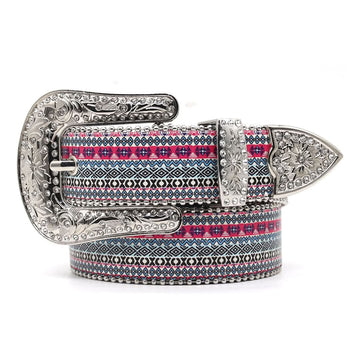 Engraved Buckle Sparkling Fish with White Studded Strap Rhinestone Belt-Belts-The Rhinestone Belts
