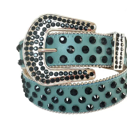 Black Rhinestones with Cyan Strap Rhinestone Belt-Belts-The Rhinestone Belts