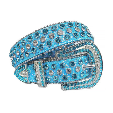 Sky Blue and Clear Rhinestones with Sky Glitter Strap Rhinestone Belt-Belts-The Rhinestone Belts