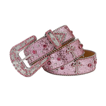 Pink Rhinestone and Silver Studs with Pink Strap Rhinestone Belt-Belts-The Rhinestone Belts