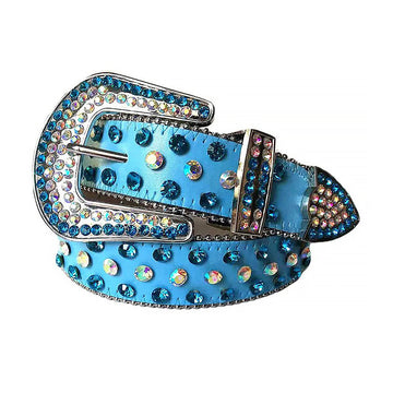 Blue and Chromatic Studs with Blue Strap Rhinestone Belt-Belts-The Rhinestone Belts