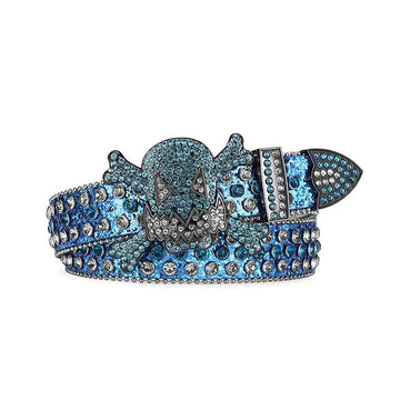 Gengar Buckle Metal Blue Strap with Crystal Studs Rhinestone Belt-Gengar Belts-The Rhinestone Belts