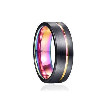8mm Tungsten Carbide Black Dome Ring with Carbon Line Groove-Tungsten Ring-The Rhinestone Belts