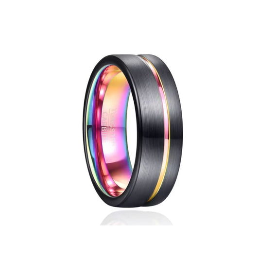 8mm Tungsten Carbide Black Dome Ring with Carbon Line Groove-Tungsten Ring-The Rhinestone Belts