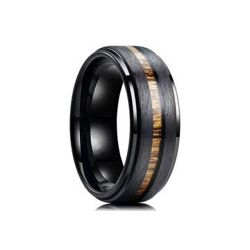 8mm Black Stainless Koa Wood Inlay Steel Ring-Tungsten Ring-The Rhinestone Belts