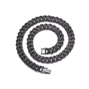 13MM Full Iced Out Black Rhinestone Cuban Chain-Rhinestone Cuban Link Chain-The Rhinestone Belts