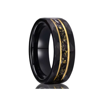 8MM Tungsten Wedding Band with Galaxy Golden Foil Inlay-Tungsten Ring-The Rhinestone Belts