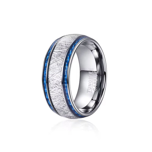 10mm Tungsten Carbide Ring Blue Carbon Fiber-Tungsten Ring-The Rhinestone Belts