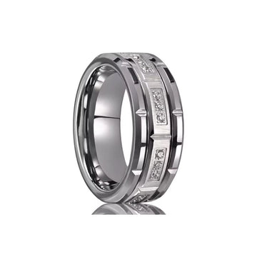 8mm Tungsten Carbide Ring with White Zircon-Tungsten Ring-The Rhinestone Belts