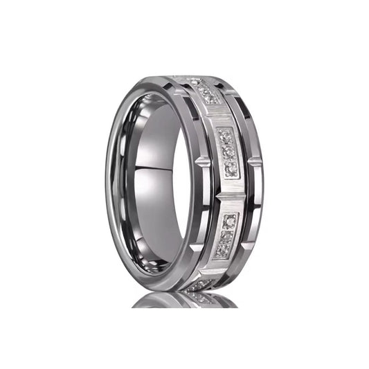 8mm Tungsten Carbide Ring with White Zircon-Tungsten Ring-The Rhinestone Belts