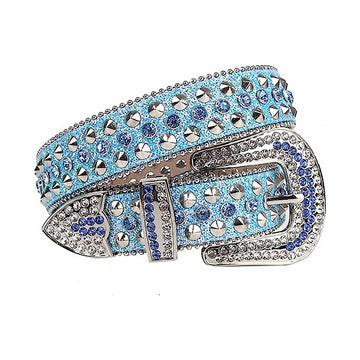 Blue Color Studs with Blue Strap Rhinestone Belt-Belts-The Rhinestone Belts