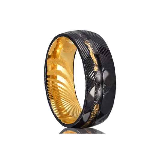 8MM Black Hammered Damascus Steel-Tungsten Ring-The Rhinestone Belts