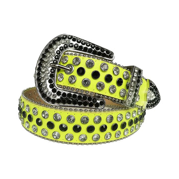 Black Multi-Color Rhinestones with Yellow Strap Rhinestone Belt-Belts-The Rhinestone Belts