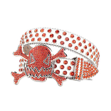 Gengar OrangeBuckle Metal White Strap with Crystal Studs Rhinestone Belt-Gengar Belts-The Rhinestone Belts