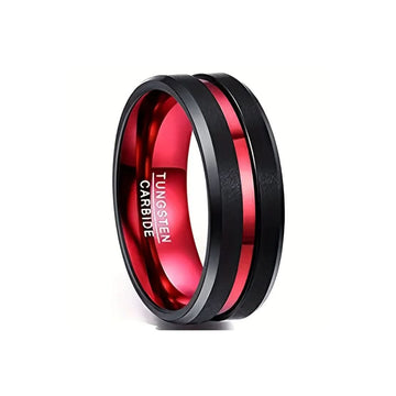 8MM Black & Red Tungsten Carbide Ring-Tungsten Ring-The Rhinestone Belts