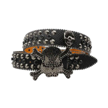 Gengar Buckle Metal Black Strap with Crystal Studs Rhinestone Belt-Gengar Belts-The Rhinestone Belts