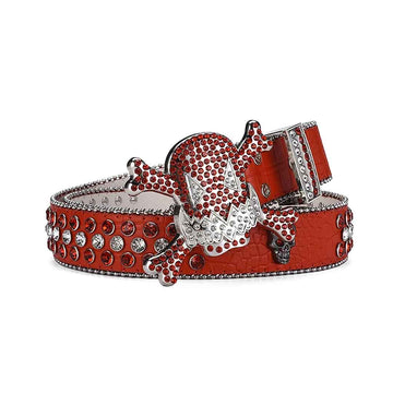 Gengar Red Buckle Metal Red Strap with Crystal Studs Rhinestone Belt-Gengar Belts-The Rhinestone Belts