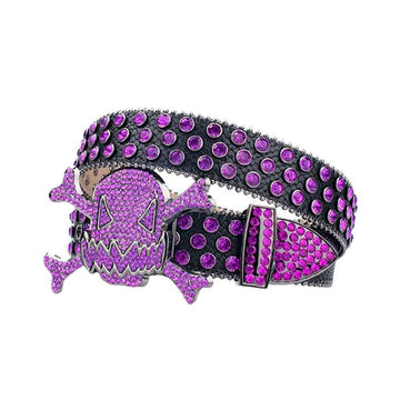 Gengar Purple Buckle Metal Black Strap with Crystal Studs Rhinestone Belt-Gengar Belts-The Rhinestone Belts