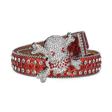 Gengar Silver Buckle Metal Red Strap with Crystal Studs Rhinestone Belt-Gengar Belts-The Rhinestone Belts