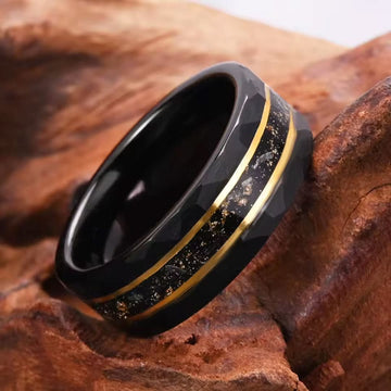 8MM Tungsten Wedding Band with Galaxy Golden Foil Inlay-Tungsten Ring-The Rhinestone Belts