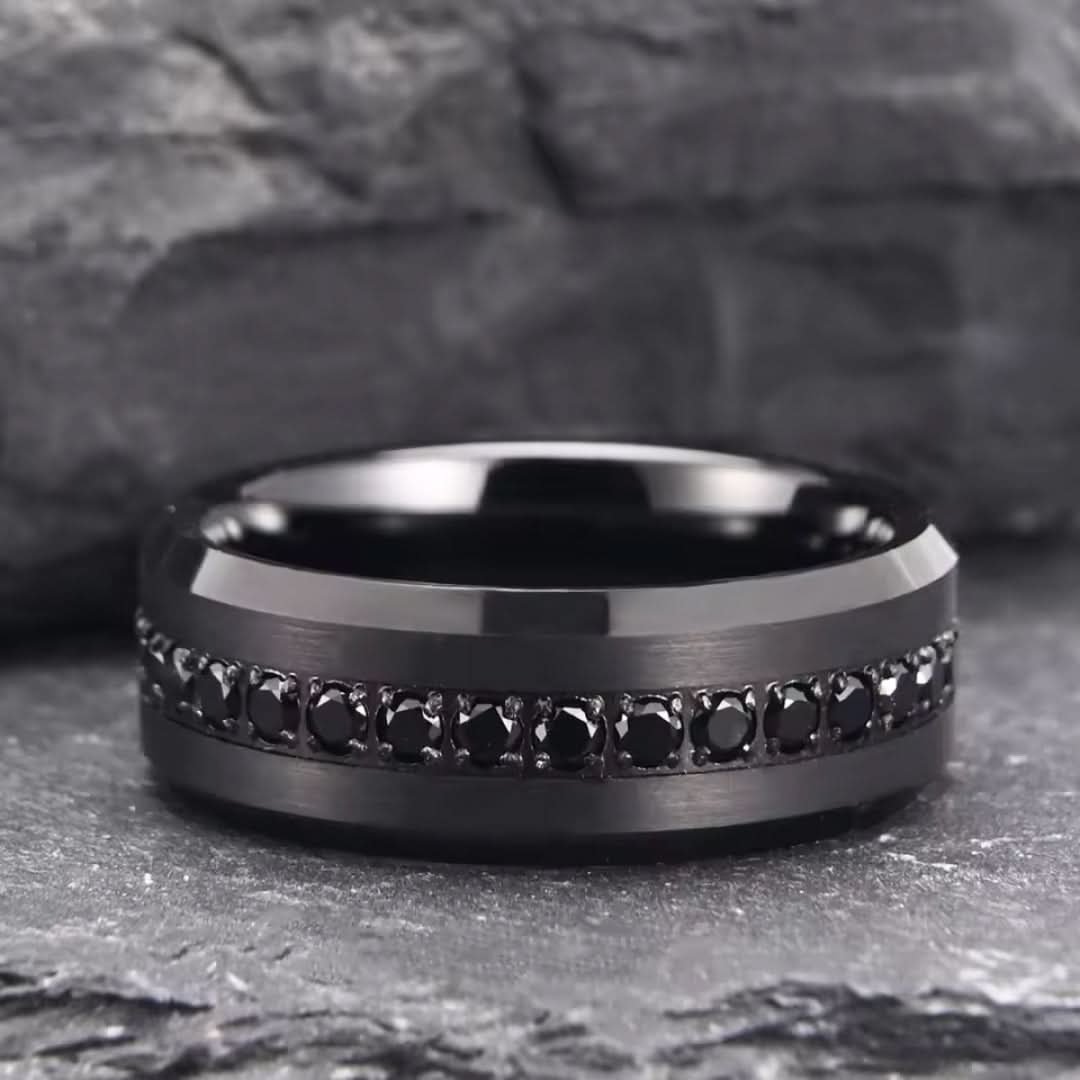 8mm Tungsten Carbide Black Zirconia Engagement Ring-Tungsten Ring-The Rhinestone Belts