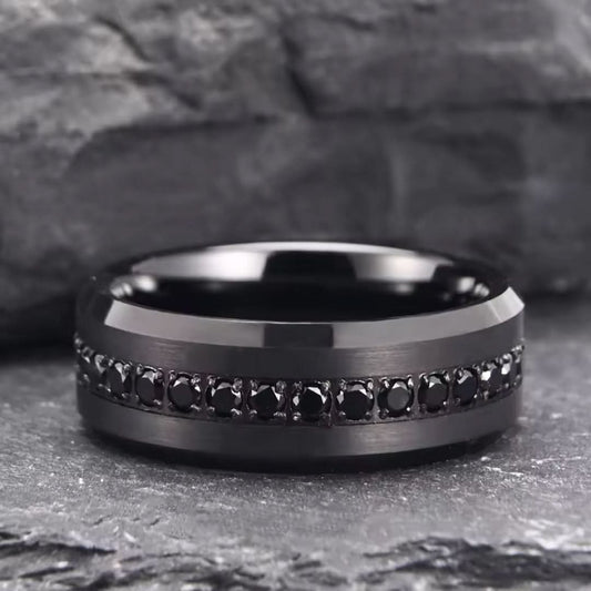8mm Tungsten Carbide Black Zirconia Engagement Ring-Tungsten Ring-The Rhinestone Belts
