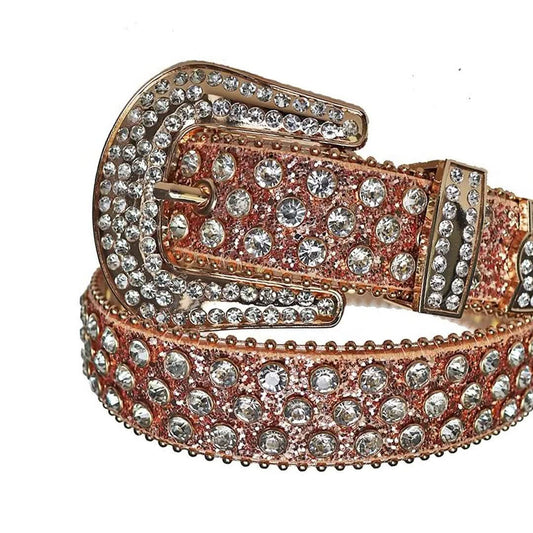 Diamond Rhinestones with Brown Glitter Strap Cowgirl Rhinestone Belt-Belts-The Rhinestone Belts