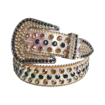 Black and Gold Rhinestones with Pink Chromatic Strap Rhinestone Belt-Belts-The Rhinestone Belts