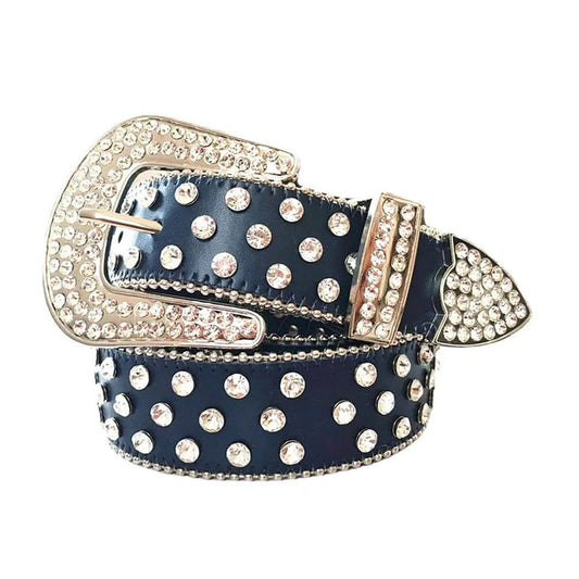 Gold Rhinestones with Black Strap Rhinestone Belt-Belts-The Rhinestone Belts