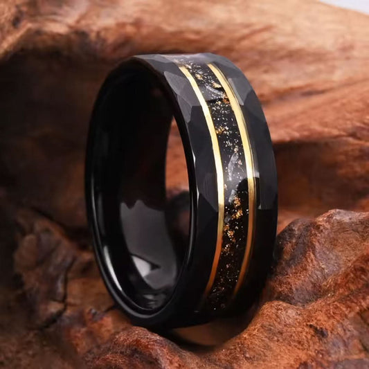 8MM Tungsten Wedding Band with Galaxy Golden Foil Inlay-Tungsten Ring-The Rhinestone Belts