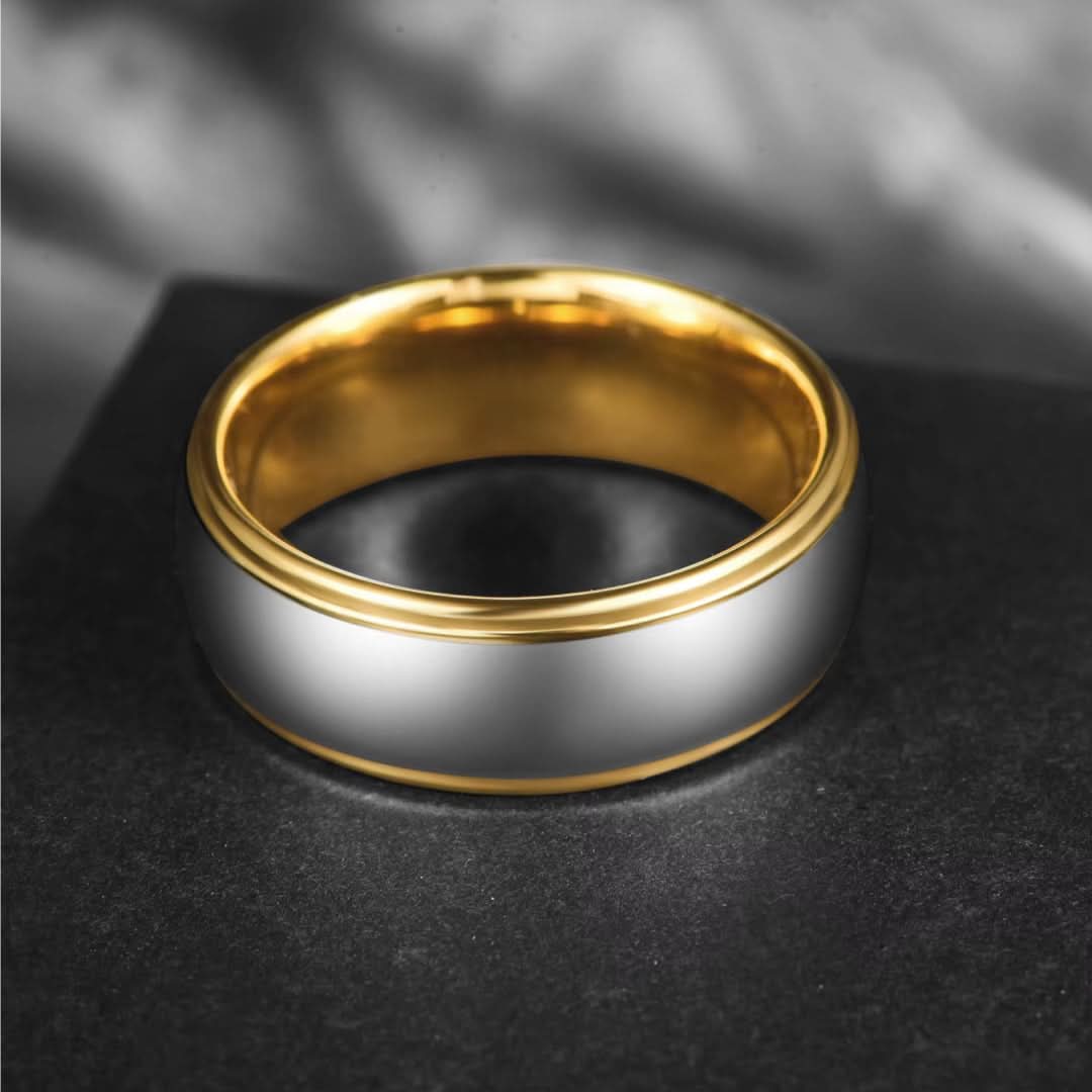 8mm Domed Tungsten Carbide Ring Gold Polished-Tungsten Ring-The Rhinestone Belts