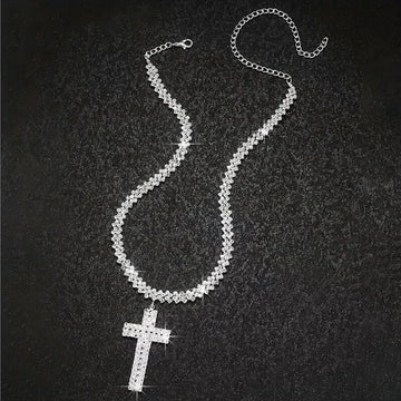 Silver Luxury Multilayer Rhinestone Cross Pendant Necklace-Rhinestone Cross Pendants-The Rhinestone Belts