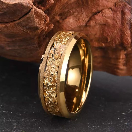 8mm Tungsten Carbide Gold Inlay Ring-Tungsten Ring-The Rhinestone Belts